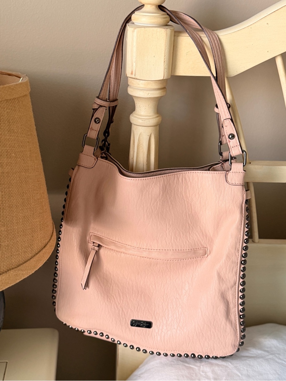 Jessica Simpson Blush Pink Studded Leather Shoulder Bag